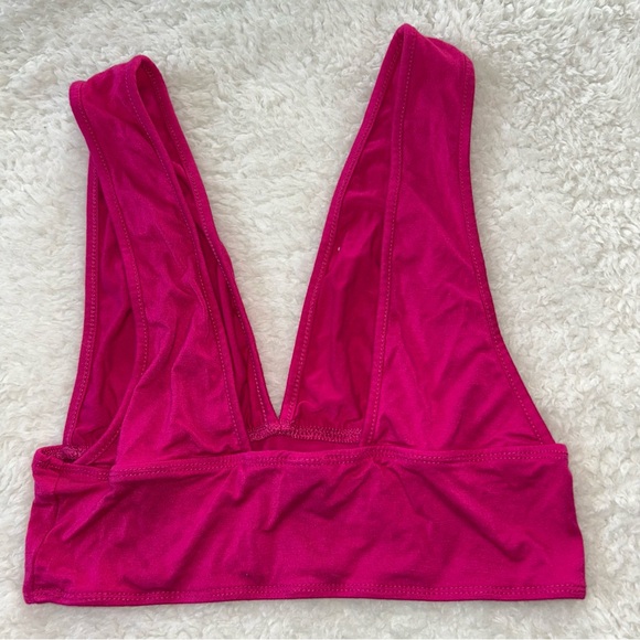 SHEIN Bae Solid Crop Tank Top Hot Pink Backless Stretch Deep V-Neck Small - Picture 2 of 4
